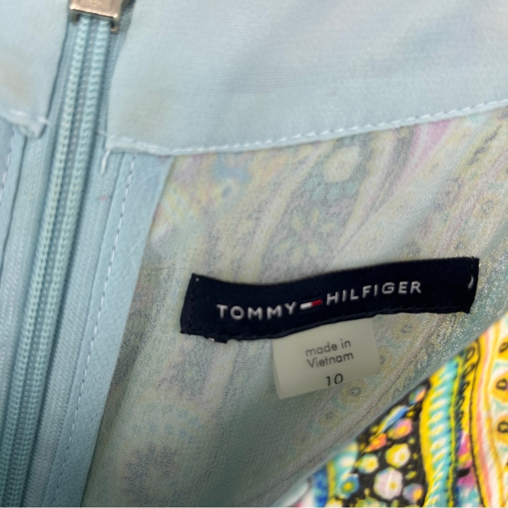 Tommy Hilfiger Blue Paisley Halter Long Dress Belted Size 10 Full Zip Back Lined - Picture 5 of 7